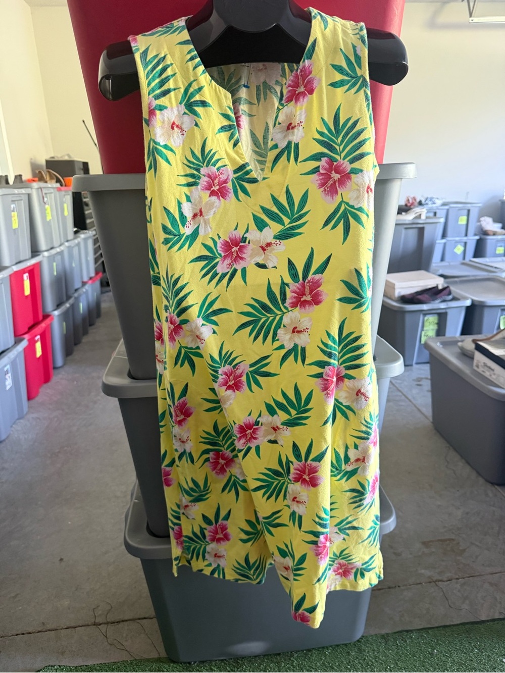Yellow Tropical Floral V-Neck Tank Dress p36